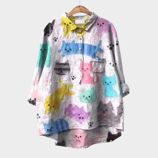 Emma Watercolor Cats Oversized Blouse
