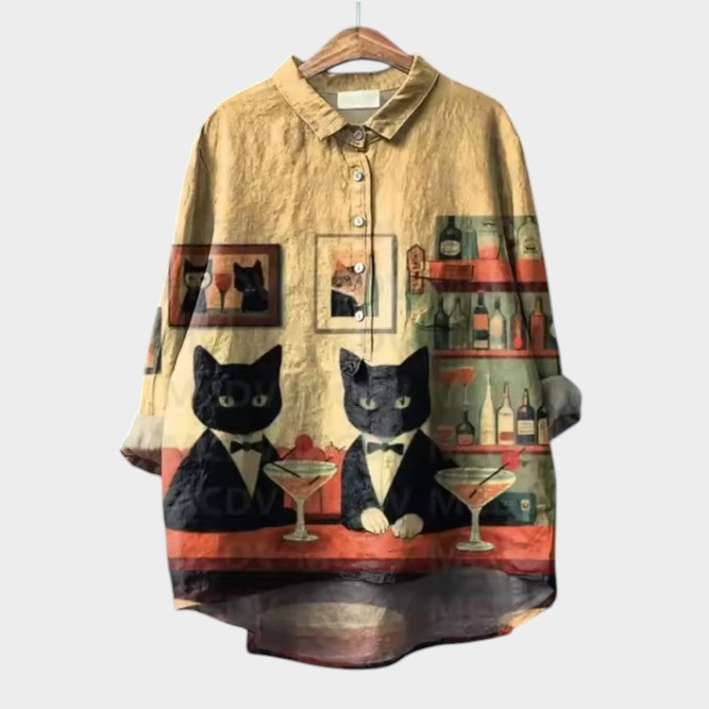 Emma Watercolor Cats Oversized Blouse