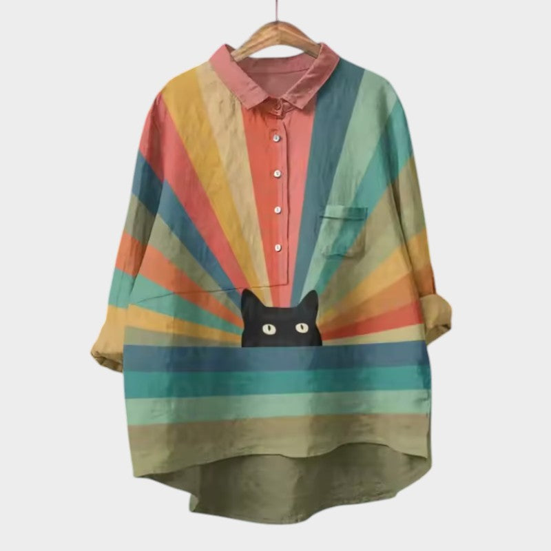Emma Watercolor Cats Oversized Blouse