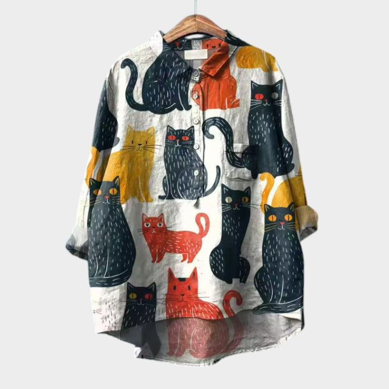 Michelle Colorful Cats Oversized Blouse
