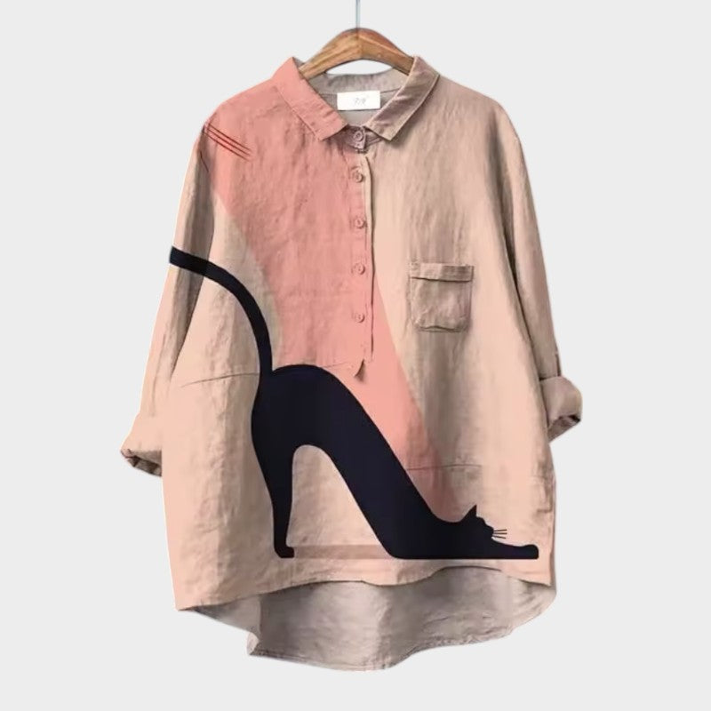 Michelle Colorful Cats Oversized Blouse