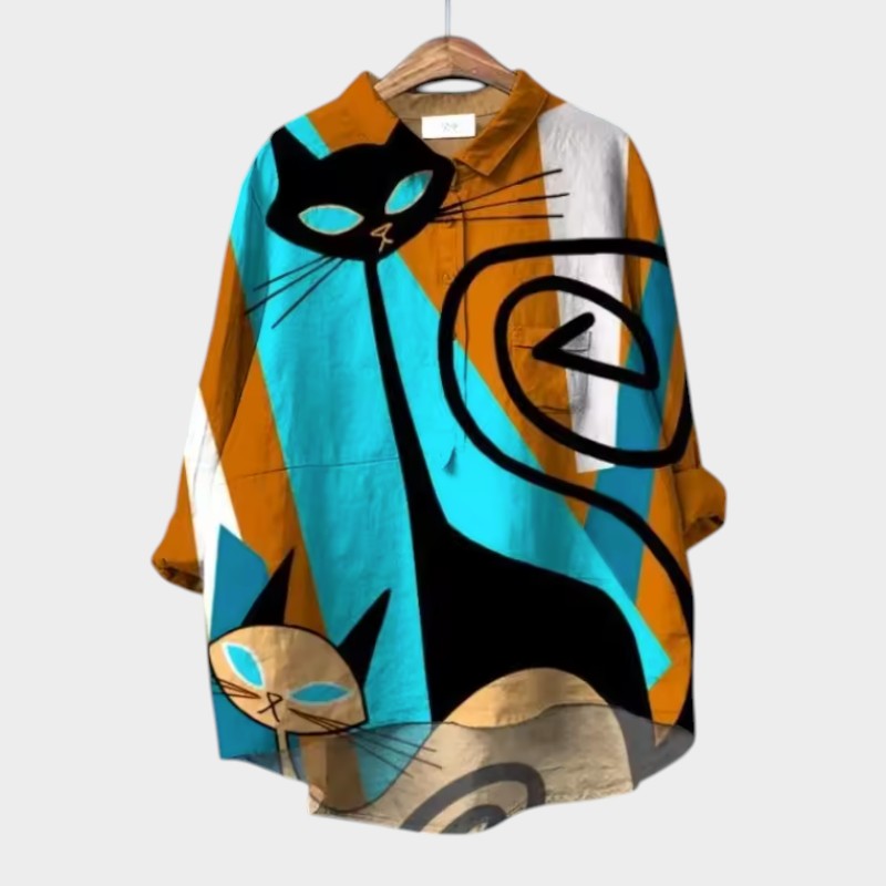 Michelle Colorful Cats Oversized Blouse