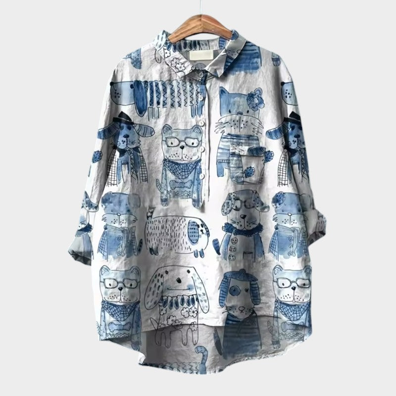 Mia Oversized Blouse with Dog Print
