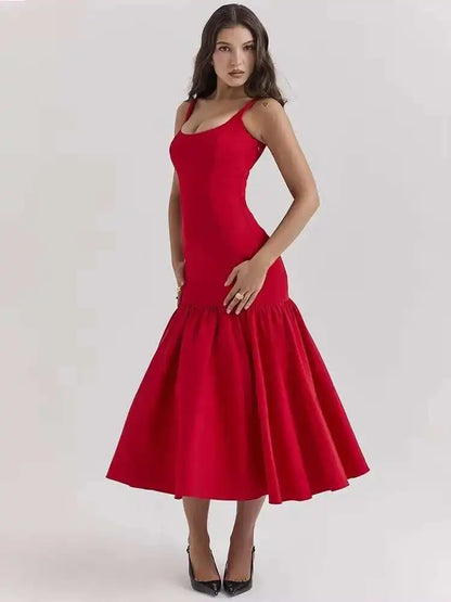 Natalie Elegant Sleeveless Ruffle Bodycon Midi Dress