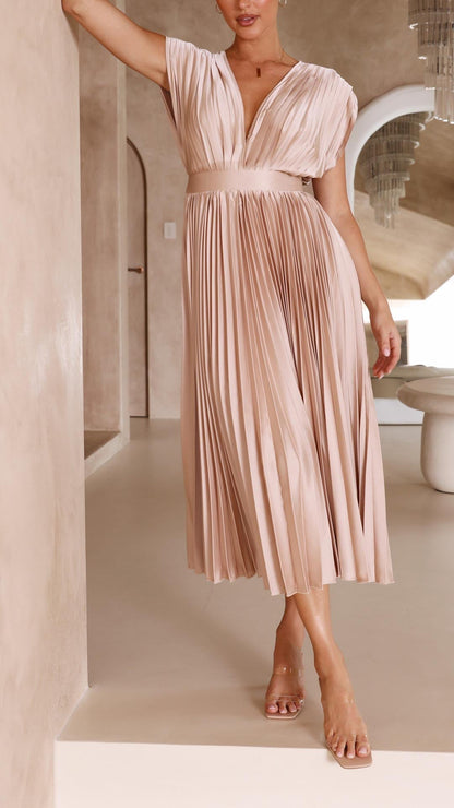 Nova Elegant Pleated Midi Dress
