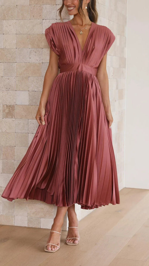 Nova Elegant Pleated Midi Dress
