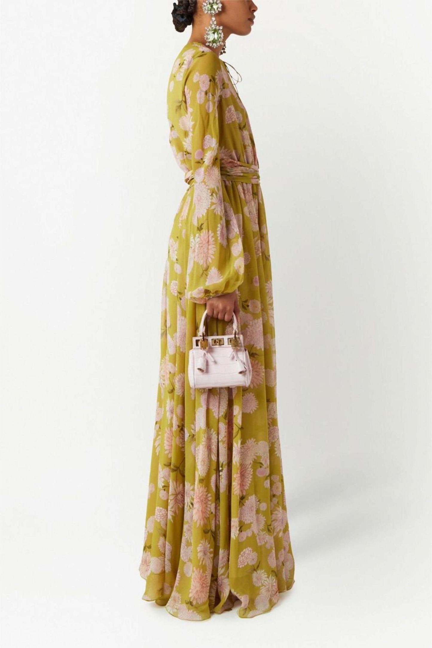 Amelia Elegant Puff Sleeve Lace-Up Gown