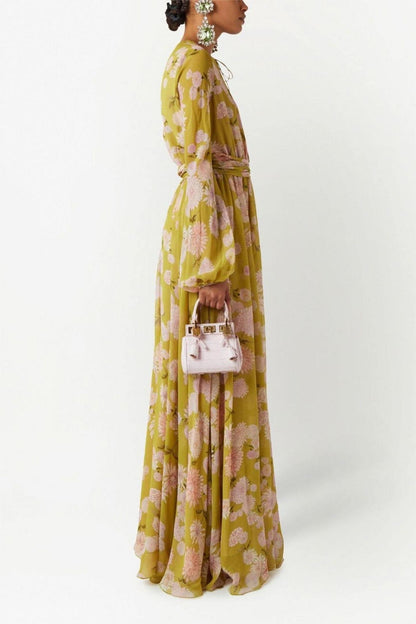 Amelia Elegant Puff Sleeve Lace-Up Gown