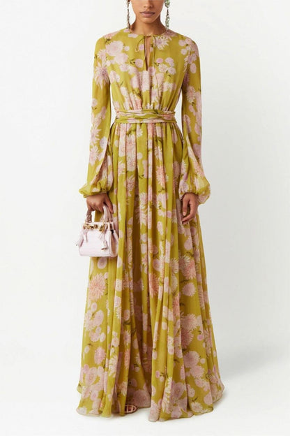 Amelia Elegant Puff Sleeve Lace-Up Gown