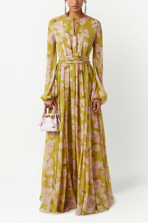 Amelia Elegant Puff Sleeve Lace-Up Gown