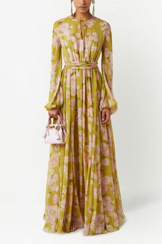 Amelia Elegant Puff Sleeve Lace-Up Gown
