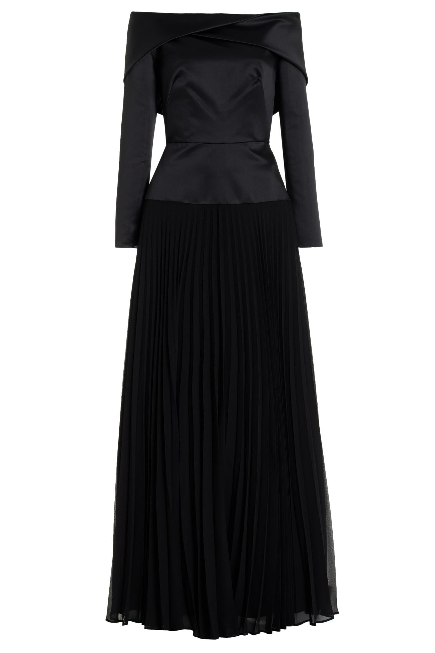 Savannah Solid Pleated Off-Shoulder Maxi Dress