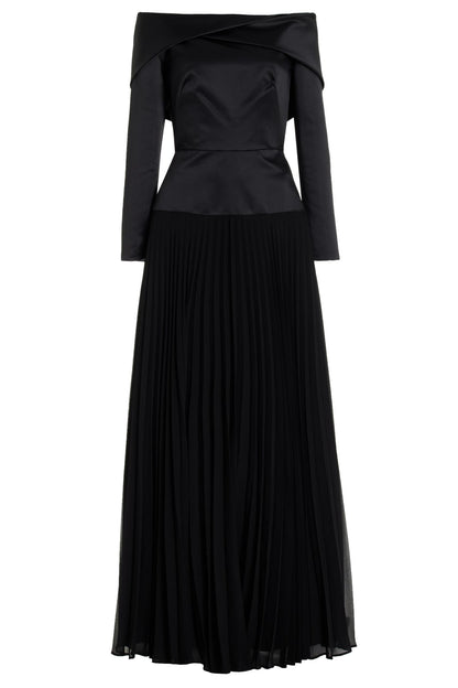 Savannah Solid Pleated Off-Shoulder Maxi Dress