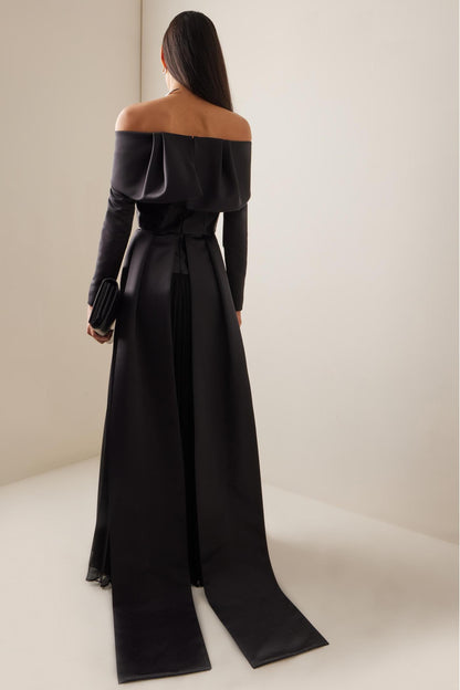Savannah Solid Pleated Off-Shoulder Maxi Dress