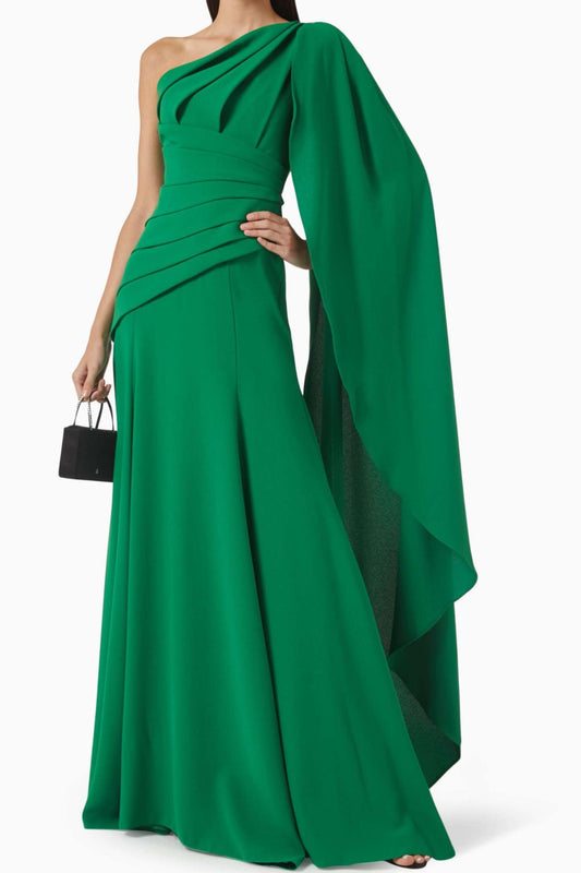 Lily Elegant Ruched Cape Maxi Dress