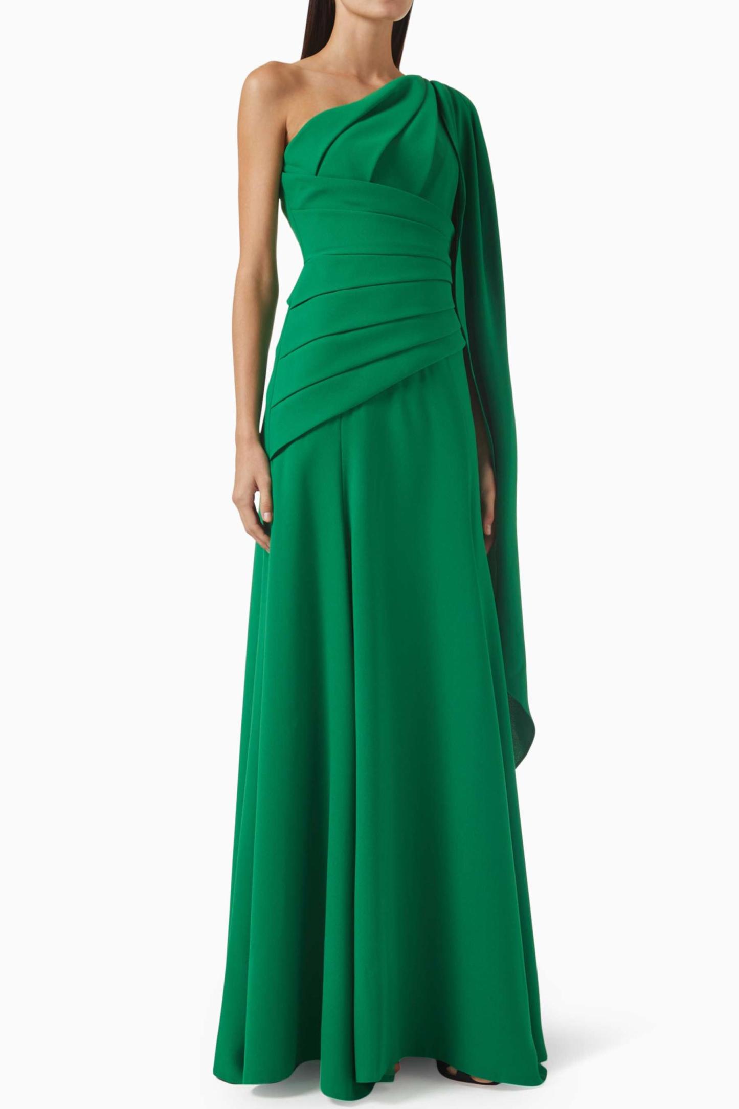 Lily Elegant Ruched Cape Maxi Dress