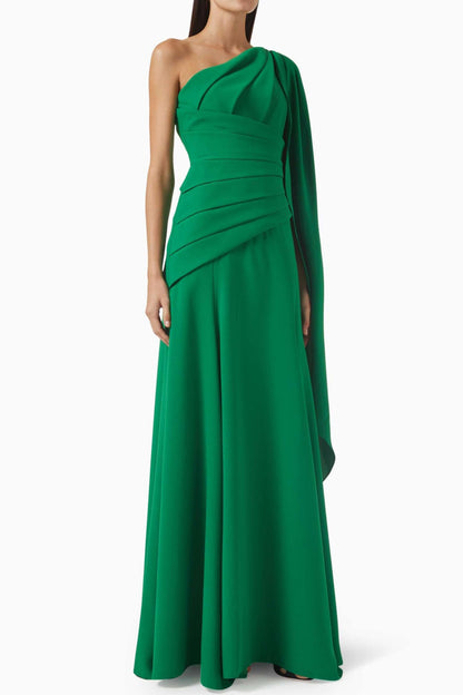 Lily Elegant Ruched Cape Maxi Dress