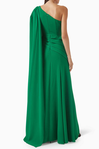 Lily Elegant Ruched Cape Maxi Dress