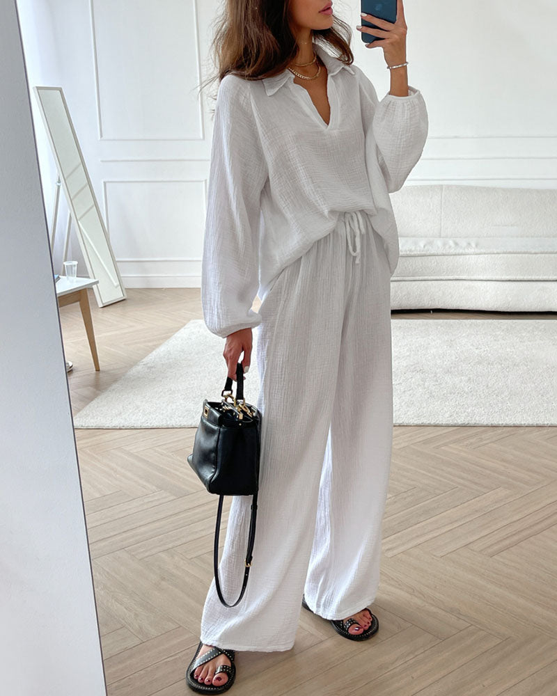 Anna - Simple V-Neck Casual Two-piece Set