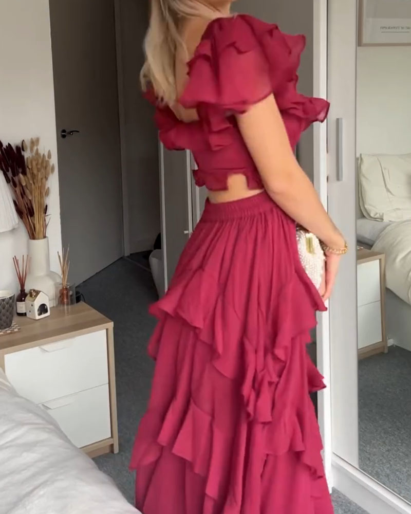 Square Neck Ruffle Sleeves Dress