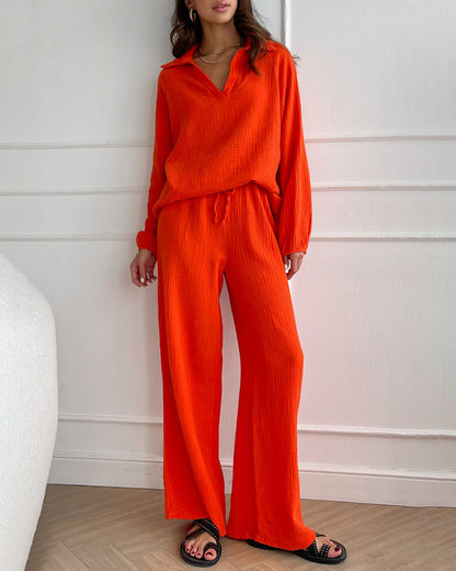 Anna - Simple V-Neck Casual Two-piece Set