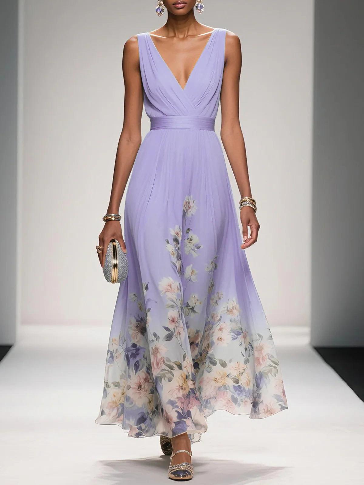 Amelia V Neck Sleeveless A-Line Maxi Dress