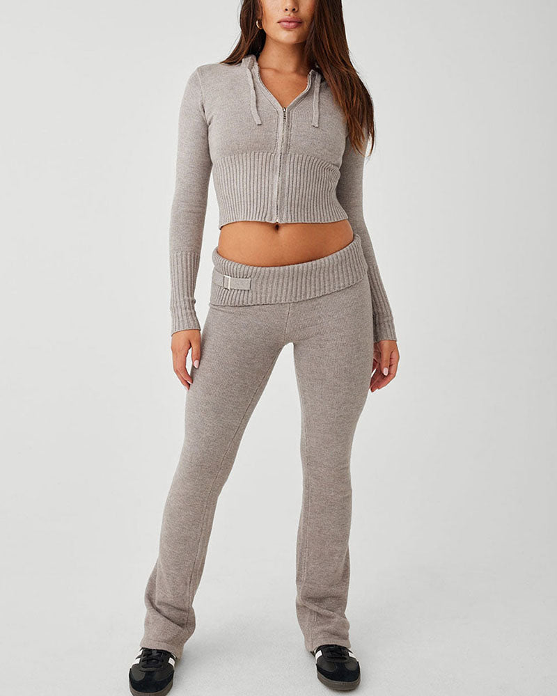 Lana - Zippered Slim Cropped Knit Two-Piece Set