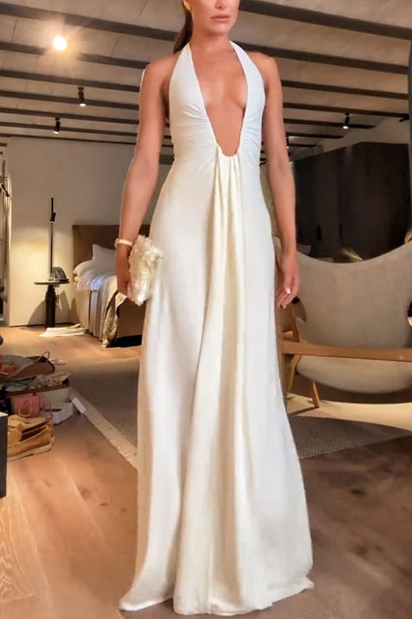 Mia Elegant Waterfall Sash Drape Maxi Dress