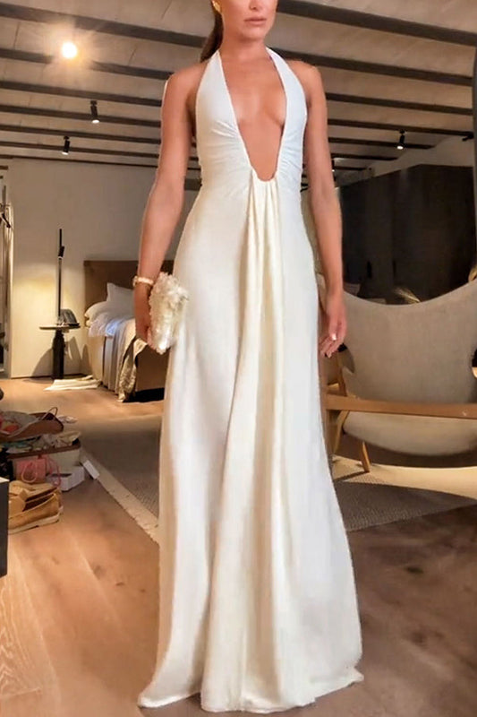 Mia Elegant Waterfall Sash Drape Maxi Dress