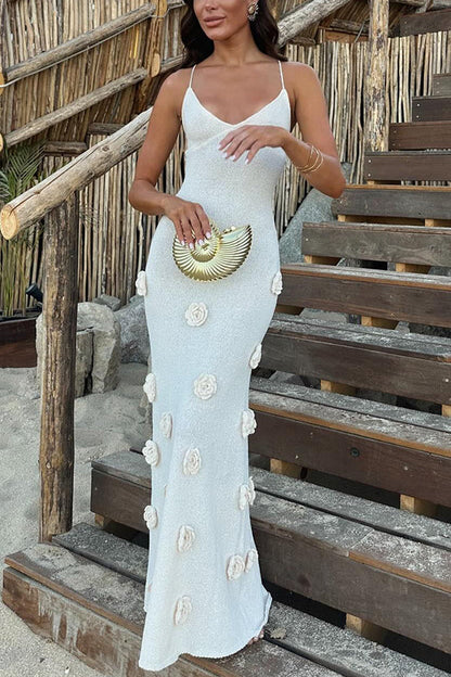 Stella Elegant Crochet Back Lace-Up Maxi Dress