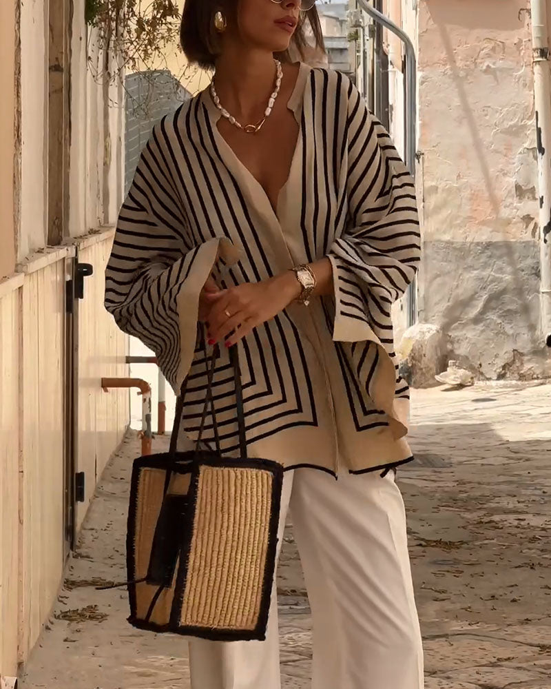 striped slit casual shirt