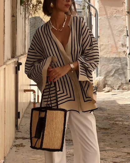 striped slit casual shirt