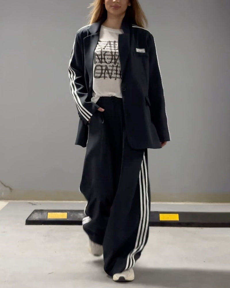 Zoey  Elegant Striped Blazer & Wide-Leg Pants Set