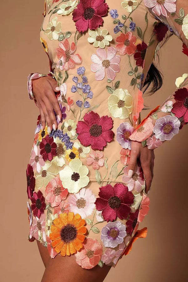 Sadie Elegantly Enchanted Floral Applique Backless Dress