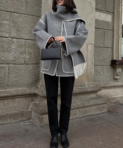 Natalie Hepburn Style Woolen Cape Coat