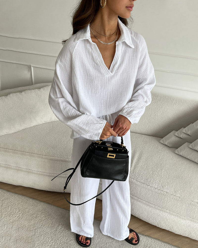 Anna - Simple V-Neck Casual Two-piece Set