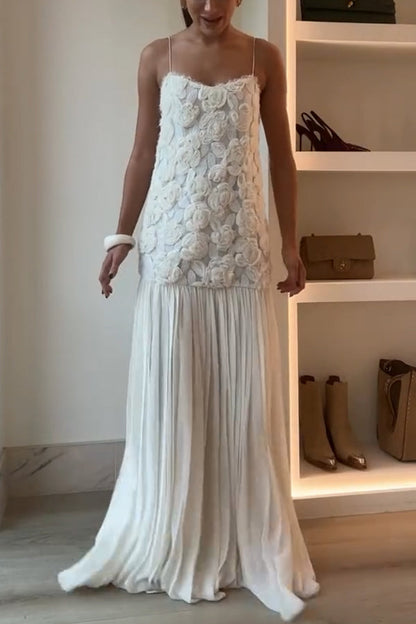 Ellie Elegant Floral Applique Slip Maxi Dress