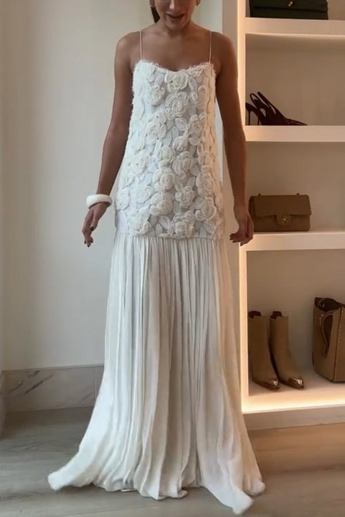 Ellie Elegant Floral Applique Slip Maxi Dress