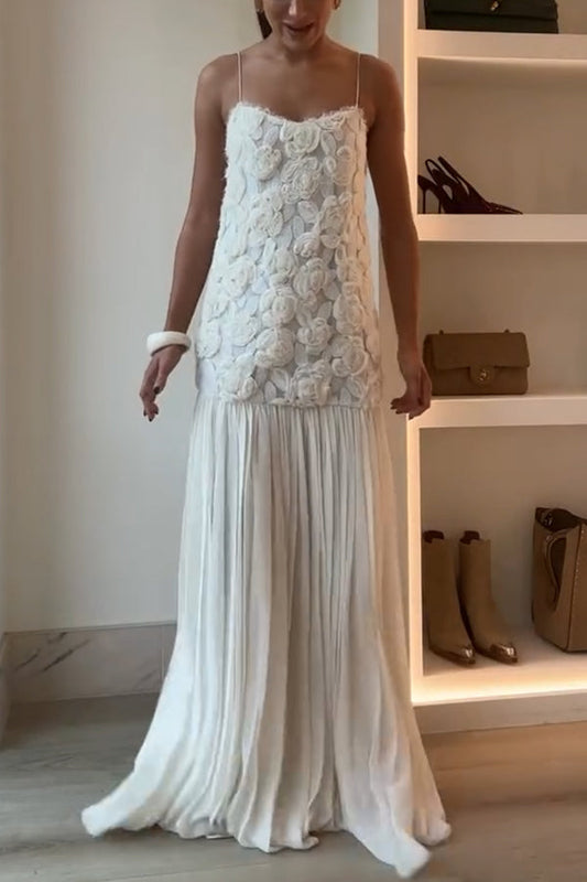 Ellie Elegant Floral Applique Slip Maxi Dress