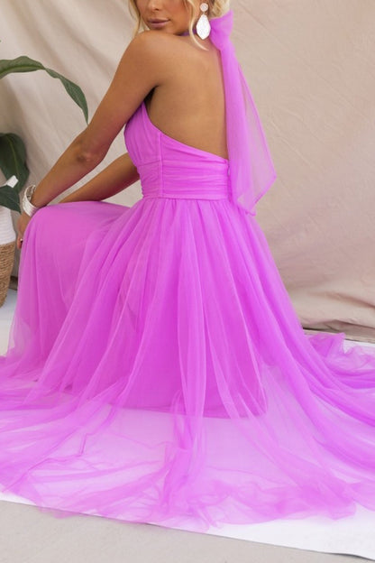 Sarah Elegant Tulle Gathered Detail Halter Dress