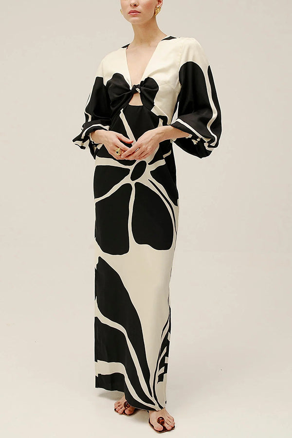 Stella Stylish Linen Blend Front Cutout Knot Maxi Dress