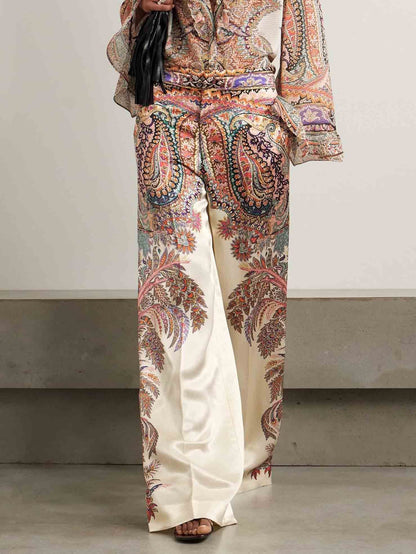 Lily Elegant Vintage Paisley Wide-Leg Pants