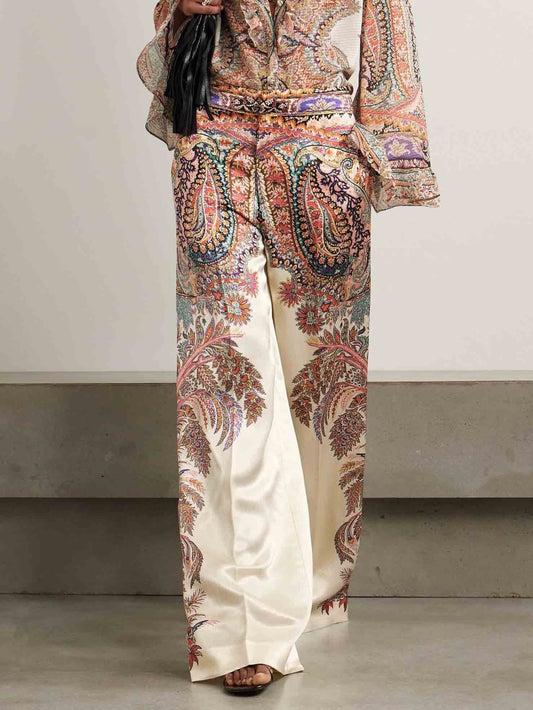 Lily Elegant Vintage Paisley Wide-Leg Pants