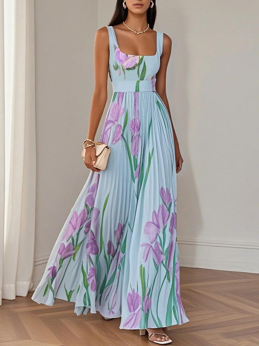Karen Elegant Floral Chiffon A-Line Maxi Dress