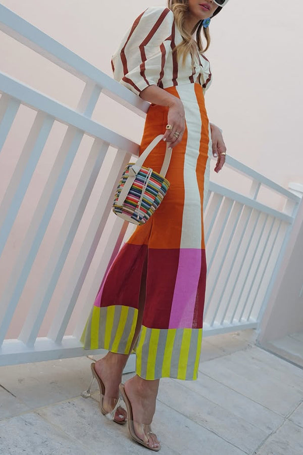 Stella Stylish Linen Blend Front Cutout Knot Maxi Dress