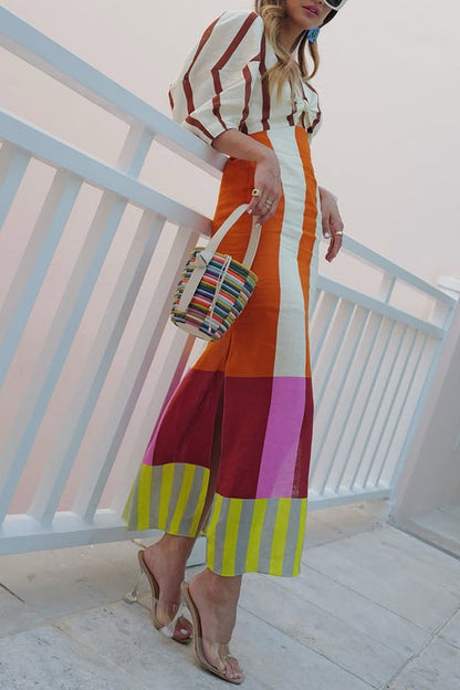 Stella Stylish Linen Blend Front Cutout Knot Maxi Dress