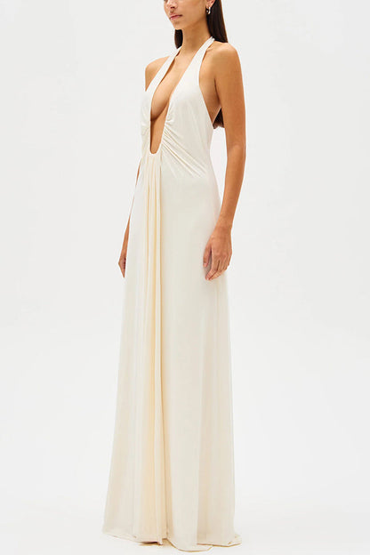 Mia Elegant Waterfall Sash Drape Maxi Dress