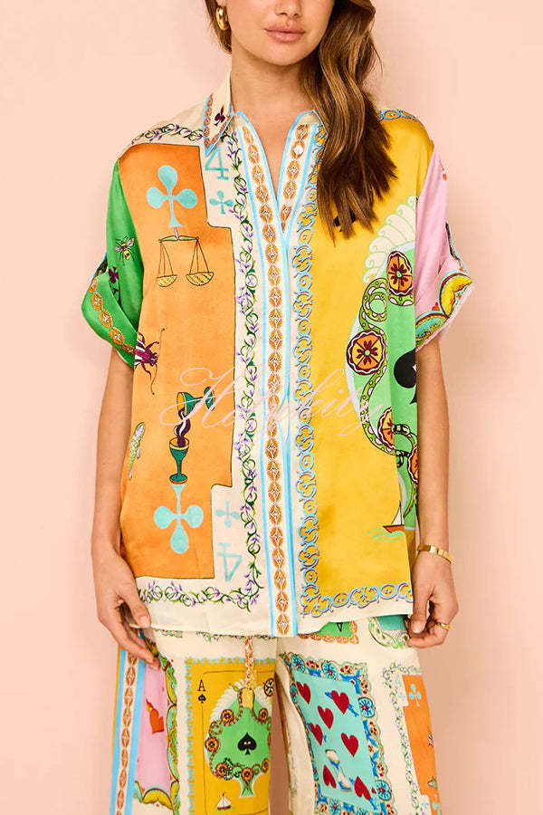 Isla Stylish Poker Print Satin Blouse