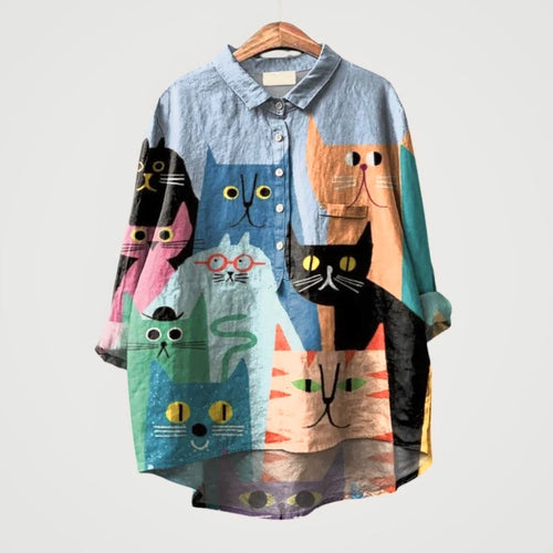 Michelle Colorful Cats Oversized Blouse
