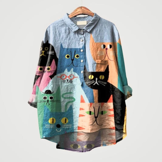 Michelle Colorful Cats Oversized Blouse